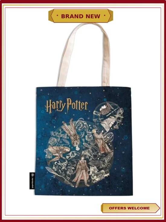 Handbags - Harry Potter Hogwarts Tote Bag Cotton Canvas with Interior Zipper Pocket